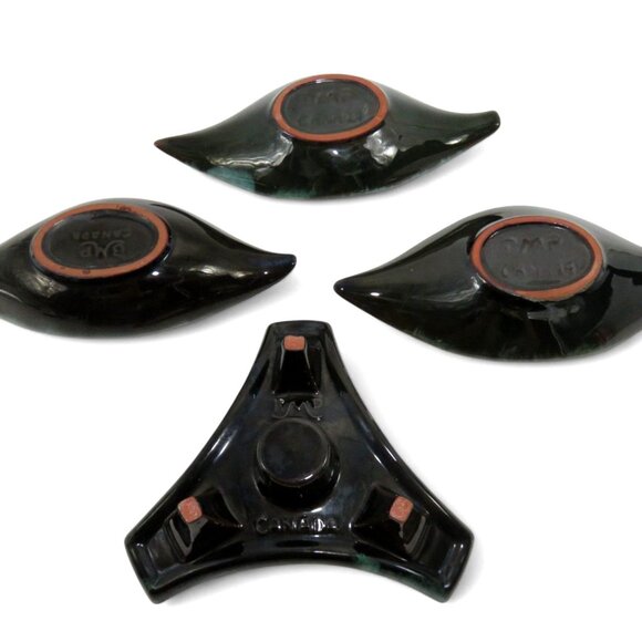 BMP Blue Mountain Pottery Candle Holders Leaf Shape and Triangle Canada Vintage - Picture 6 of 8